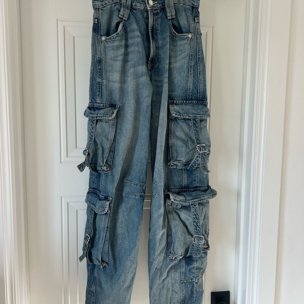 Zara Women's Light Blue Wide Leg Cargo Jeans